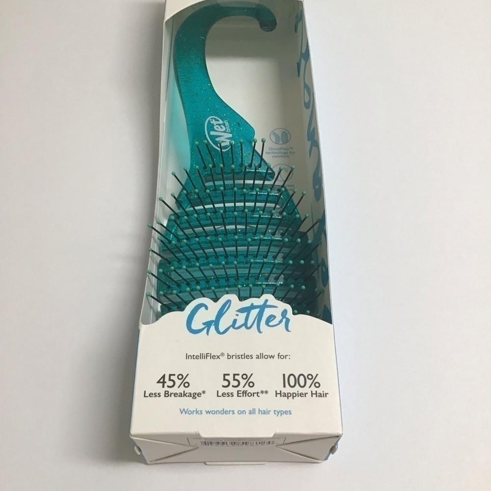 NEW Wet Brush GLITTER AQUA Shower Hanger Detangler Bristles Beach Pool